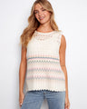 Crochet top featuring a sleeveless design and elegant striped pattern, perfect for casual outings by Charlie B.