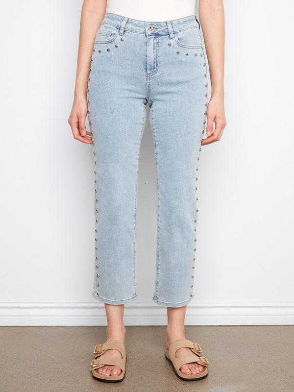 Studded Straight Leg Jeans - Light Blue