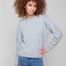 Heather grey sweater featuring dolman sleeves with a stylish design by Charlie B.