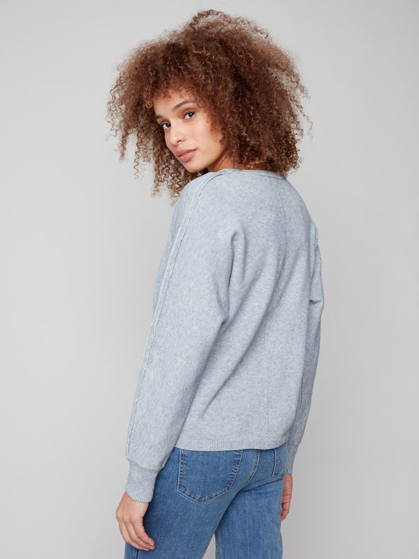 Sweater With Metallic Sleeve Detail - Heather Grey