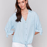 Chambray blouse featuring a classic shirt collar by Charlie B.
