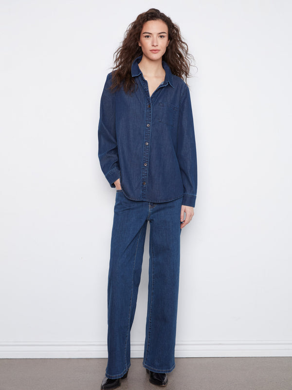 Chemise boutonnée en Tencel - Indigo