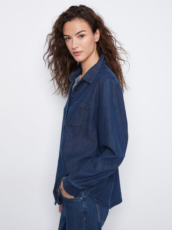Chemise boutonnée en Tencel - Indigo
