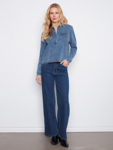 This stylish denim shirt includes flap pockets for added functionality and style. Made from premium stretch Tencel denim by Charlie B.