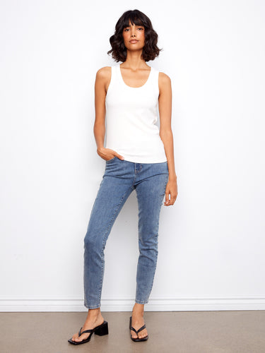 Classic white ribbed tank top with a flattering scoop neck by Charlie B.