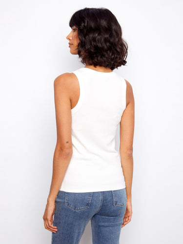 Elegant white ribbed tank showcasing a fashionable scoop neckline by Charlie B.