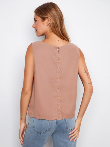 Decorative back buttons enhance the design of this sleeveless top, adding subtle detail to your outfit. By Charlie B.