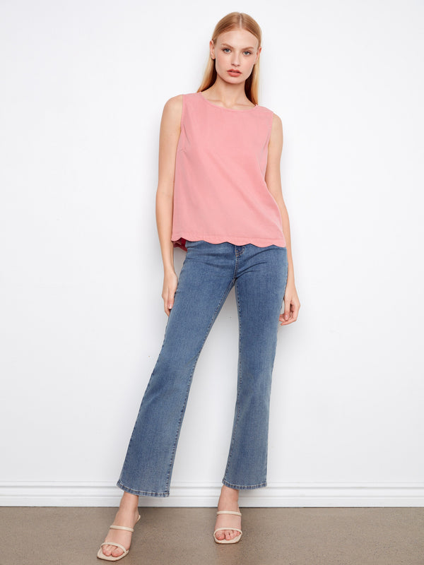 Tencel Sleeveless Scalloped Top - Carnation
