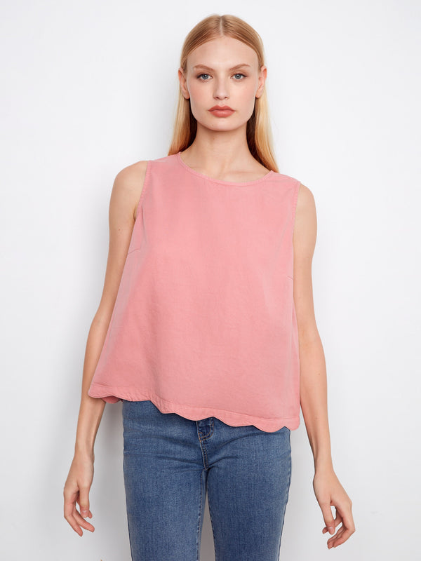 Tencel Sleeveless Scalloped Top - Carnation