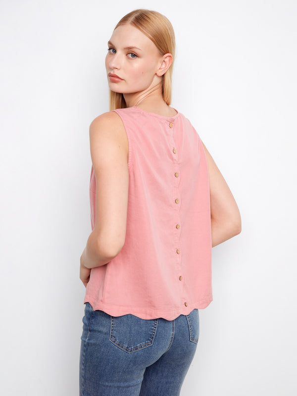 Tencel Sleeveless Scalloped Top - Carnation