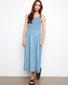 Blue Tencel maxi dress with a smocked bodice and convenient side pockets, ideal for casual outings by Charlie B.