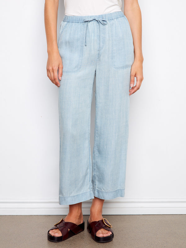 Tencel Wide Leg Jogger Pants - Light Blue