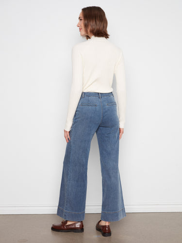 Wide-leg style with a chic look, these medium blue pants are perfect for any occasion by Charlie B.