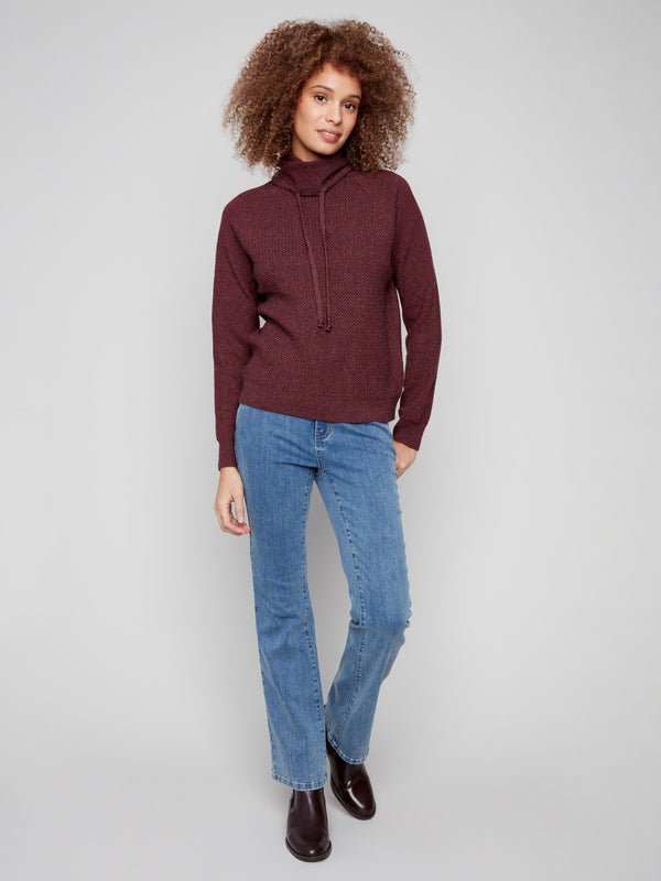 Richly textured front adds depth to this elegant Cabernet knit sweater by Charlie B.