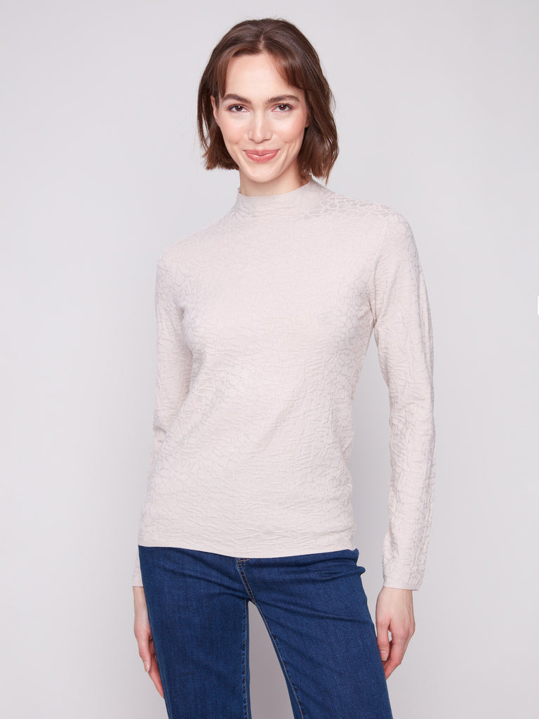 Textured Mock Neck Knit Sweater - Oat