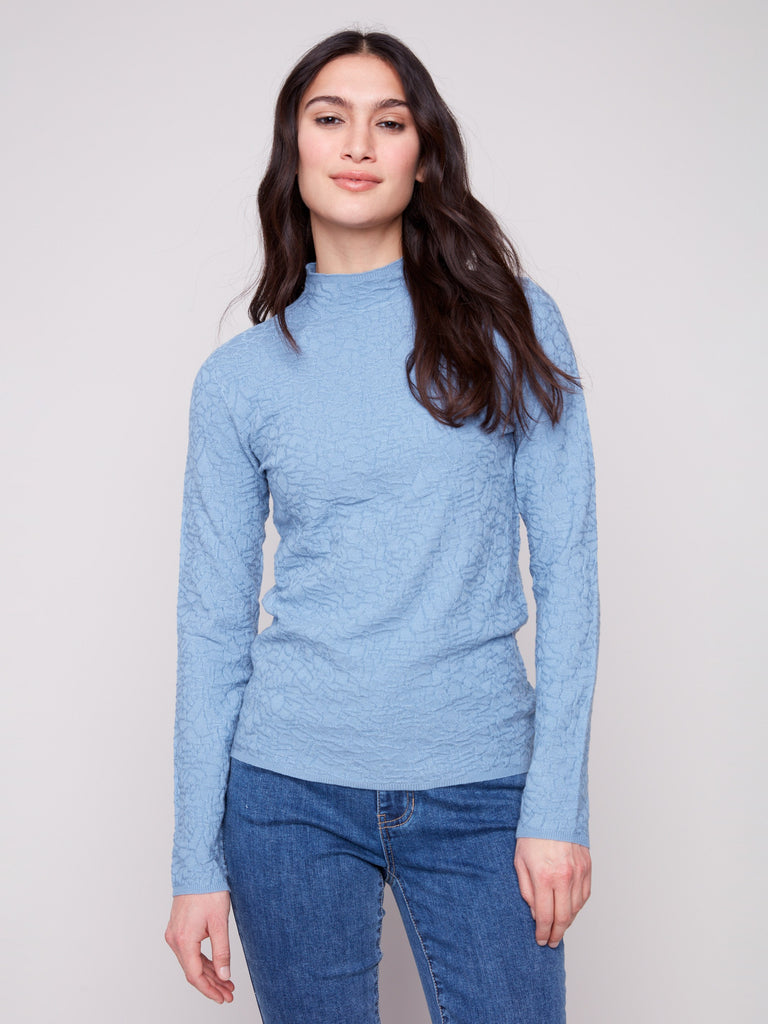 Textured Mock Neck Knit Sweater - Oxford