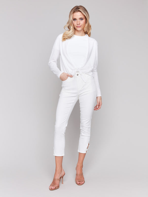 Elegant tie front white bolero by Charlie B.