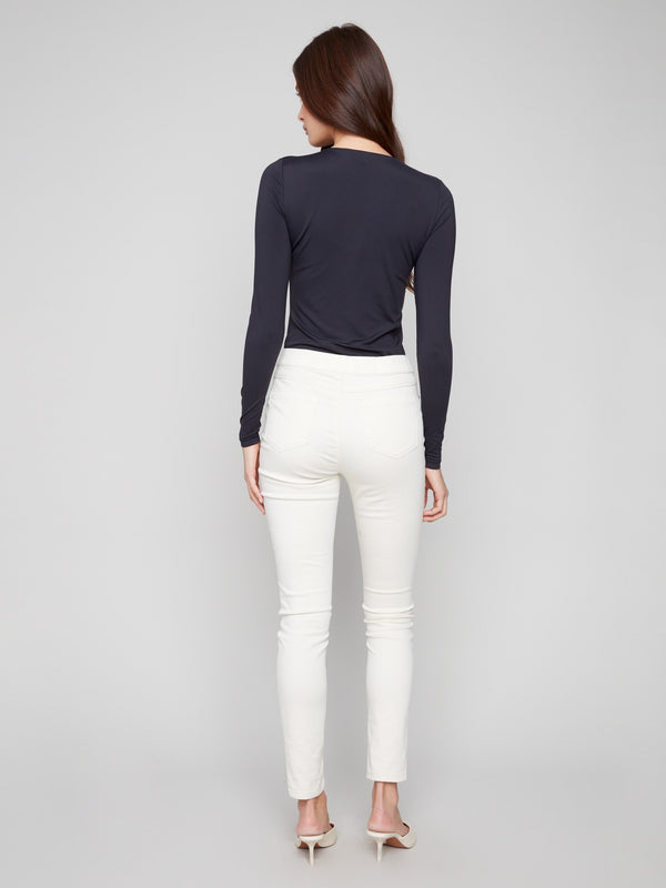 Regular rise design ensures a flattering silhouette in these stylish twill pants by Charlie B.
