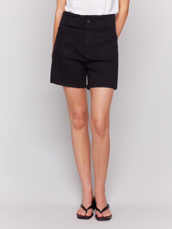 Twill shorts featuring front and back patch pockets by Charlie B.