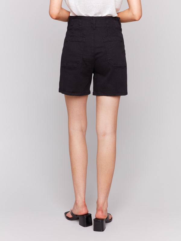 Shorts designed with regular rise and belt loops by Charlie B.