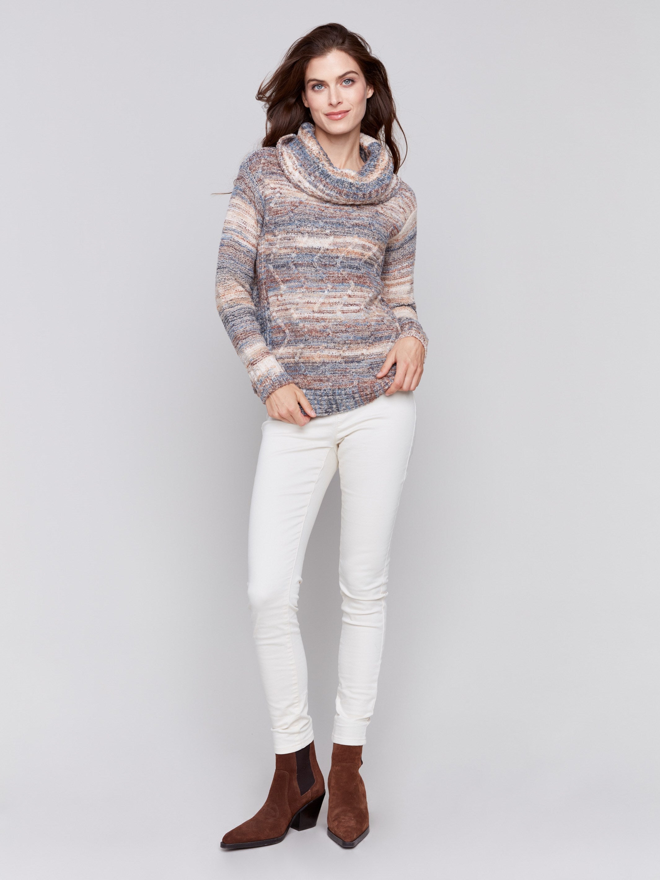 Charlie B Women s Two Tone Cowl Sweater DENIM S