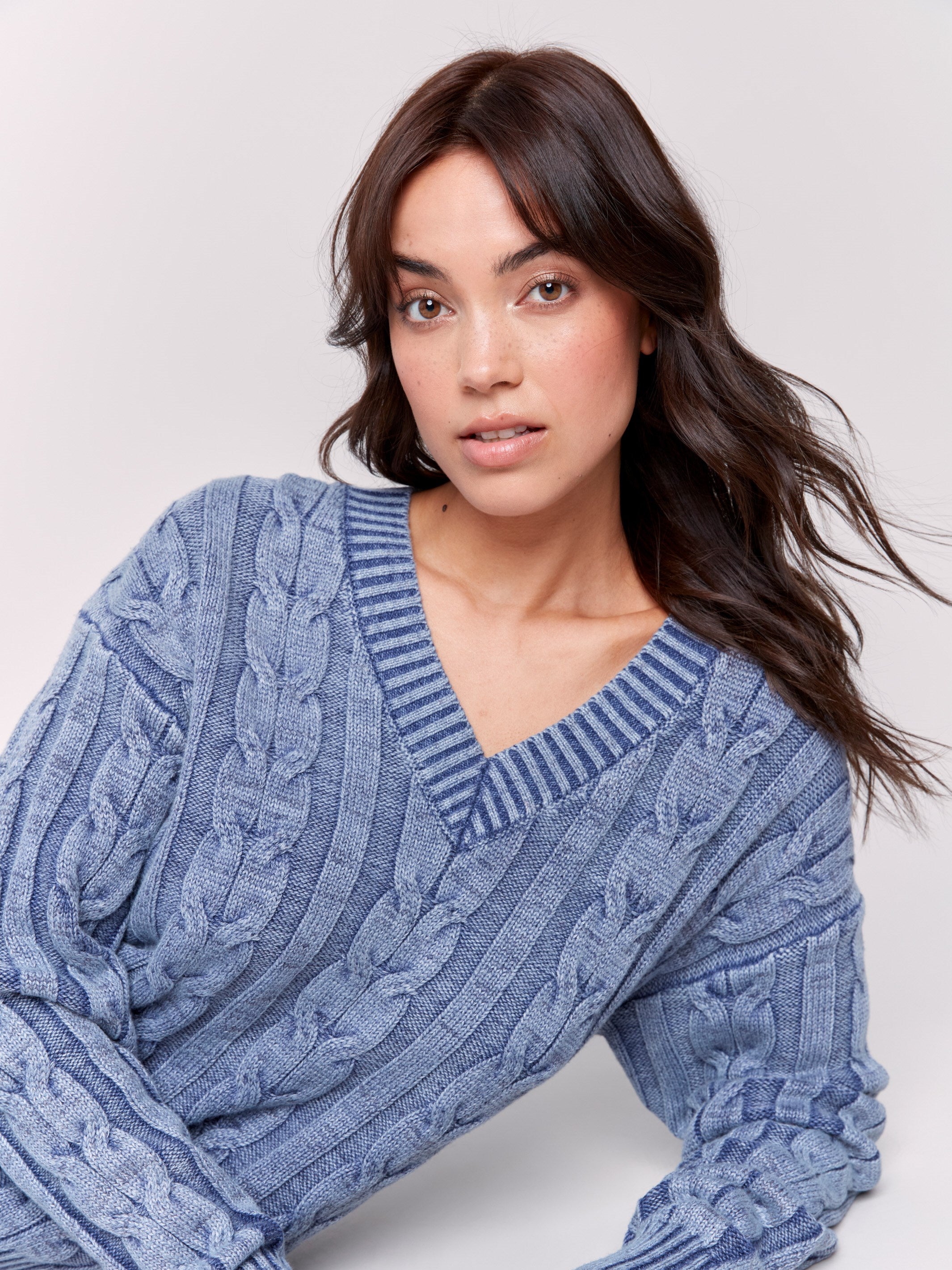 Blue cable sweater clearance