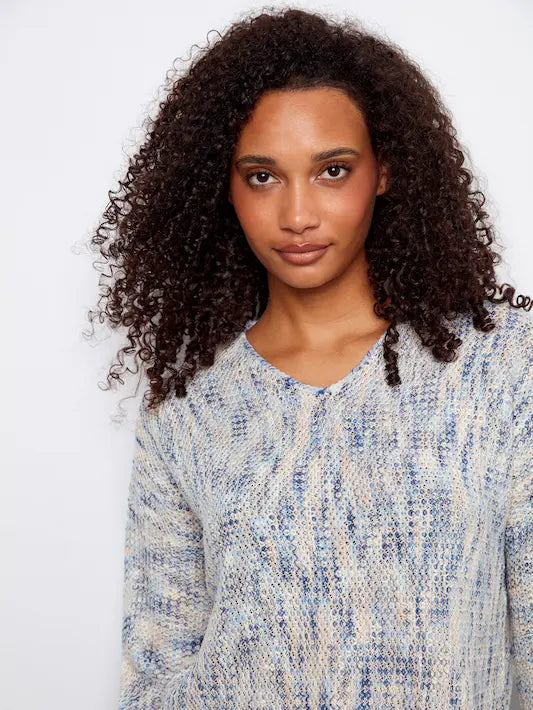 V-Neck Crochet Sweater - Mist