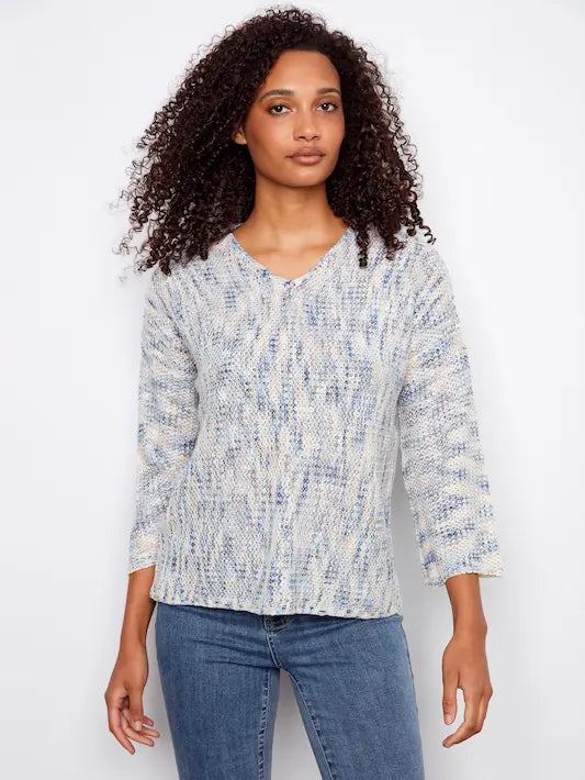V-Neck Crochet Sweater - Mist