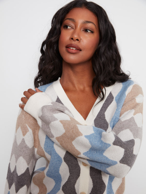 Cardigan jacquard à col en V - Serpentin