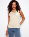 Gold sweater cami with a charming white heart detail, perfect for a chic look by Charlie B.
