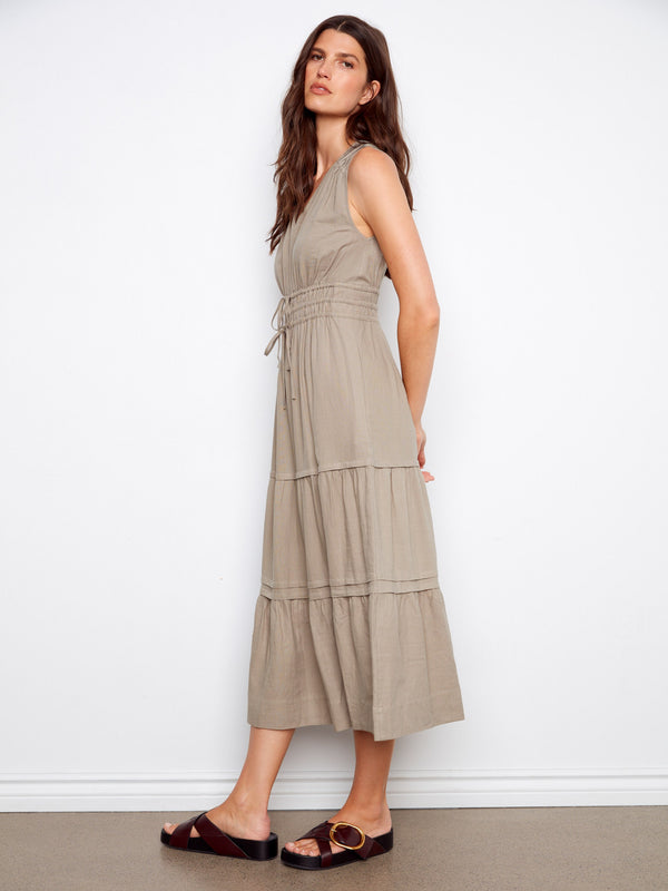 V-Neck Tiered Linen Maxi Dress - Sage