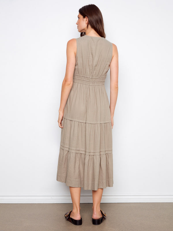 V-Neck Tiered Linen Maxi Dress - Sage