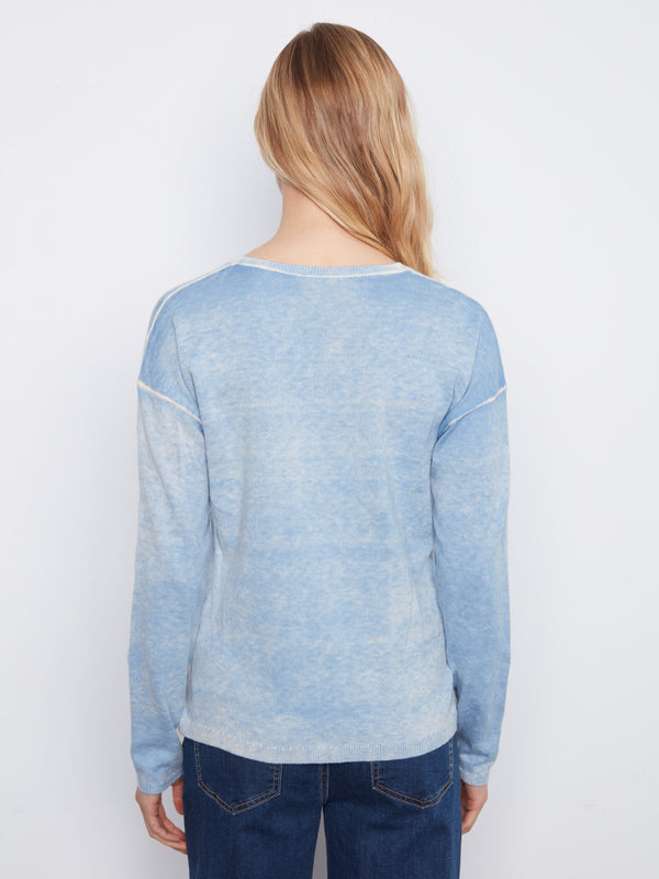 Vintage Effect V-Neck Sweater - Storm