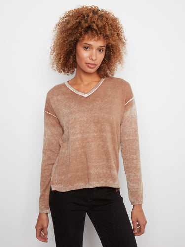 This sweater features a stylish V-neckline for a flattering look, crafted from a comfortable cotton-blend knit. By Charlie B.