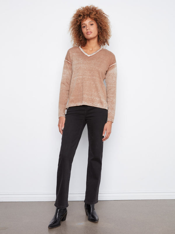 Vintage Effect V-Neck Sweater Truffle