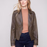 Spruce faux leather jacket featuring sleek zipper details and tailored fit by Charlie B.