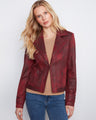 Merlot vintage faux leather jacket with notched lapel collar adding a touch of elegance by Charlie B.