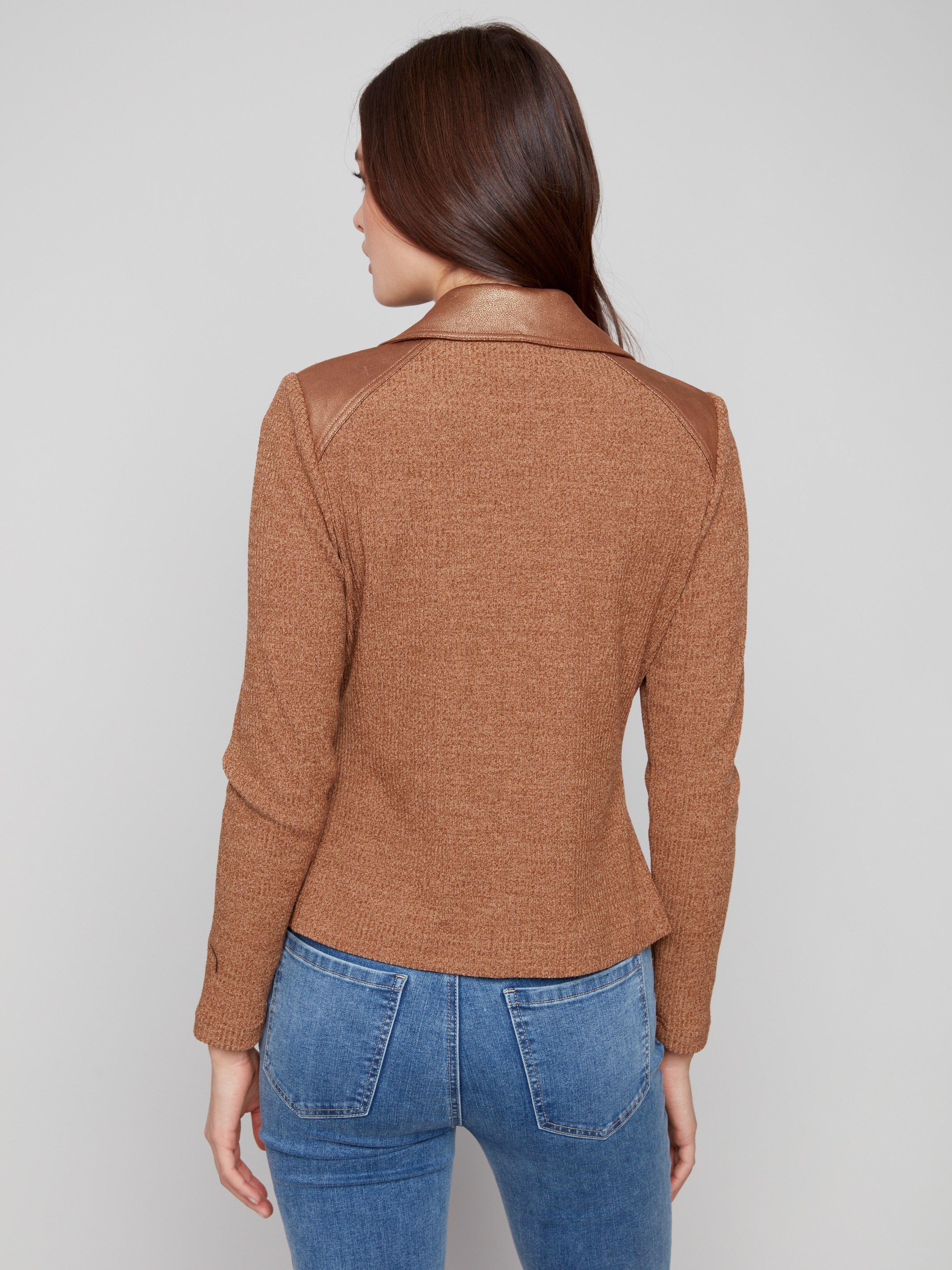 Foiled faux leather texture gives this jacket an eye-catching shine, ideal for making a statement by Charlie B.