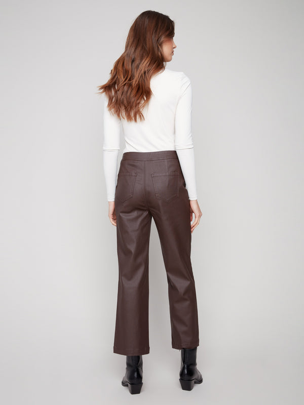 Chic mocha wax pants designed with attention to detail, including button-zip closure by Charlie B.