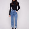 Medium blue jeans with a straight fit and wide cuffs, featuring a comfortable stretch denim fabric for everyday wear by Charlie B.