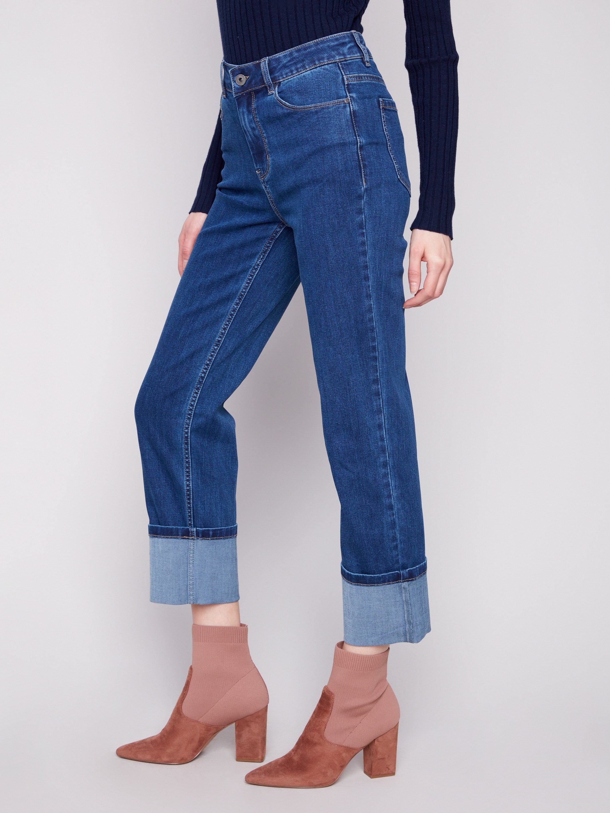 Straight leg jeans in indigo with stretch denim, offering comfort and durability for everyday wear by Charlie B.
