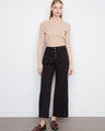 Black wide-leg pants featuring ankle length and button front, crafted from comfortable fabric by Charlie B.