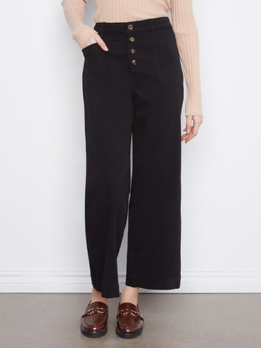 Stylish black wide-leg pants with patch pockets and a flattering regular rise by Charlie B.