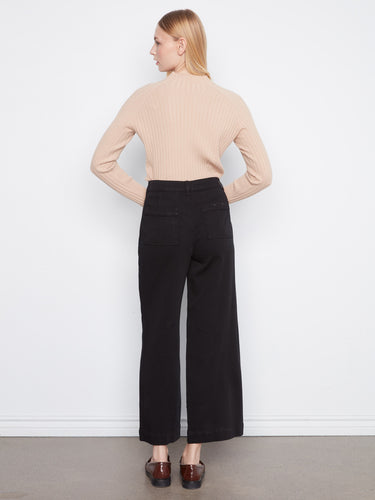 Chic black pants with button closure, offering a modern twist on the classic wide-leg style by Charlie B.