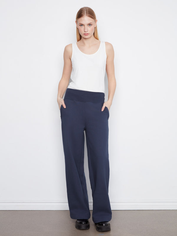 Pantalon à jambe large en molleton à enfiler - Minuit