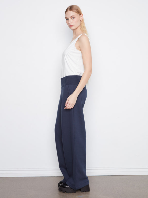 Pantalon à jambe large en molleton à enfiler - Minuit