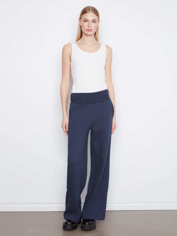 Pantalon à jambe large en molleton à enfiler - Minuit