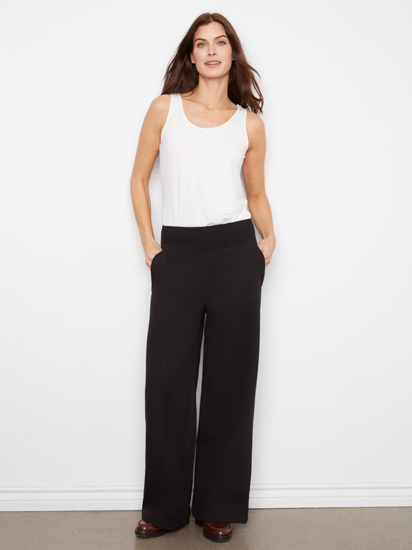Pantalon à jambe large en molleton à enfiler - Noir