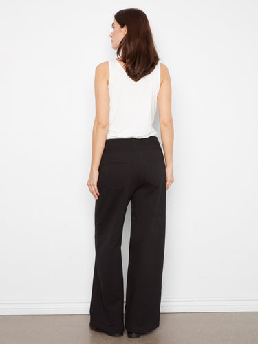 Comfortable cotton blend wide-leg pants designed with back patch pockets for utility by Charlie B.