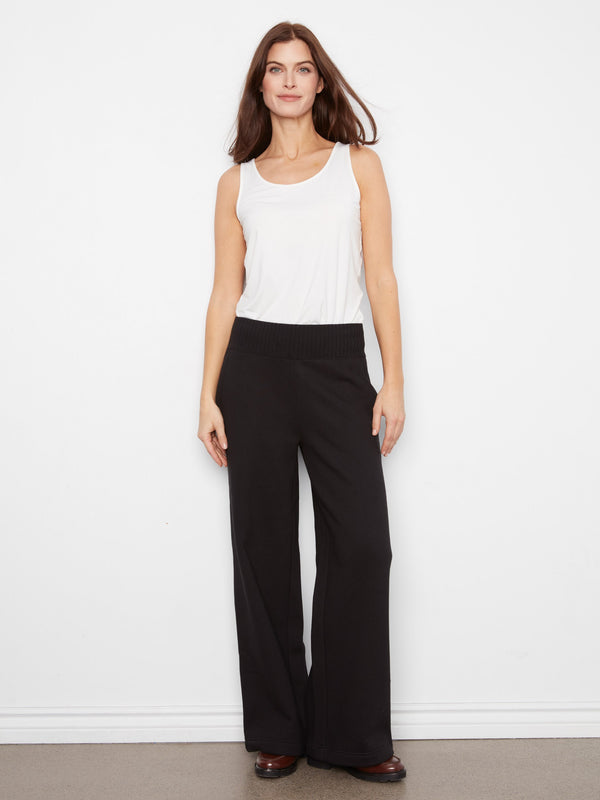 Pantalon à jambe large en molleton à enfiler - Noir